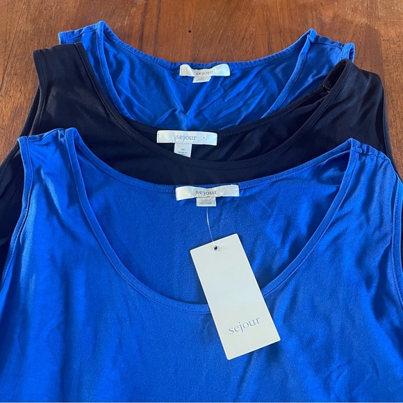 Sejour Set of 3 Women's Vibrant Blue and Classic Black Tank Tops - Plus Size 2x - Picture 1 of 15
